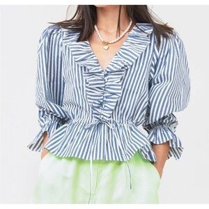 Hunter Bell Maggie Top Women's Size
XS Striped Blue White Ruffled Peplum Hem